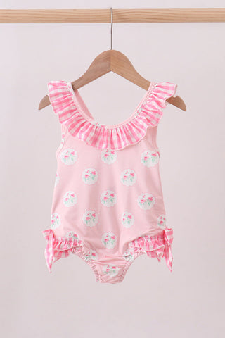 Pink rose ruffle swimsuit