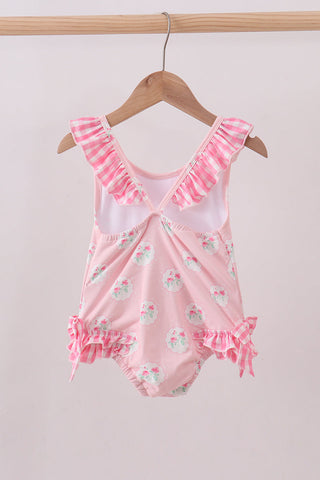 Pink rose ruffle swimsuit