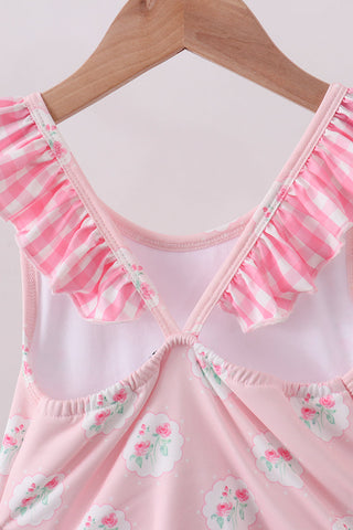 Pink rose ruffle swimsuit