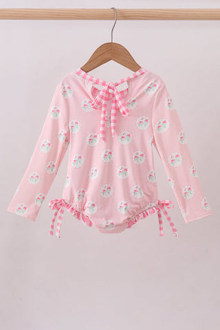 Pink rose ruffle rashguard