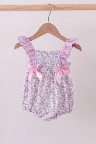 Purple floral smocked ruffle bubble