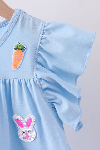 Blue bunny carrot sequin tiered ruffle dress