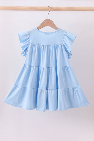 Blue bunny carrot sequin tiered ruffle dress