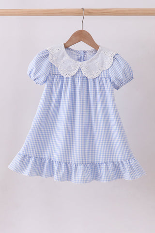 Blue Gingham Lace Ruffle Dress