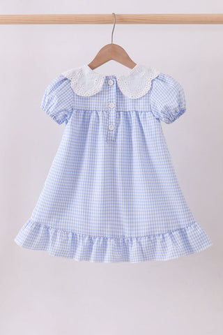 Blue Gingham Lace Ruffle Dress