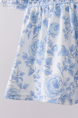 Blue rose smocked bloomer set
