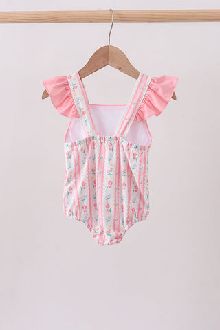 Blush floral print ruffle bow swimsuit