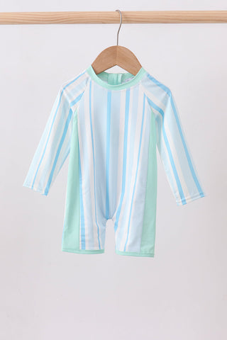 Blue stripe one-piece swimsuit