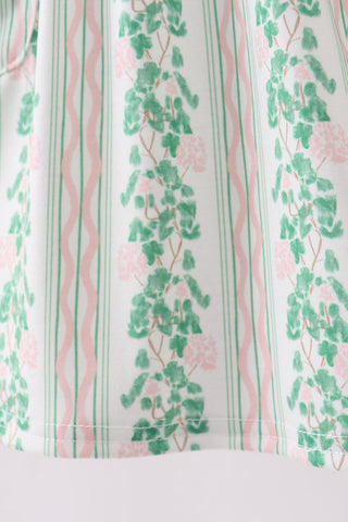 Green floral stripe pocket dress