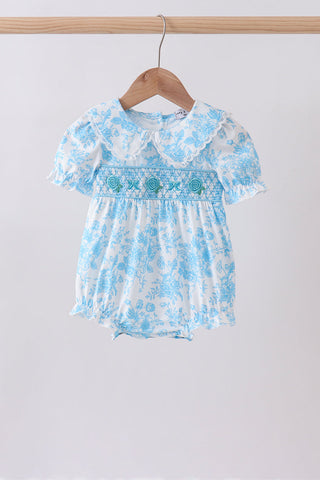 Blue rose smocked bubble