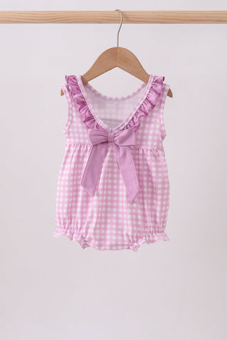 Pink floral bow smocked ruffle bubble