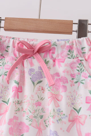 Pink floral bow skorts set