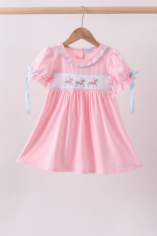 Pink carousel smocked ruffle dress