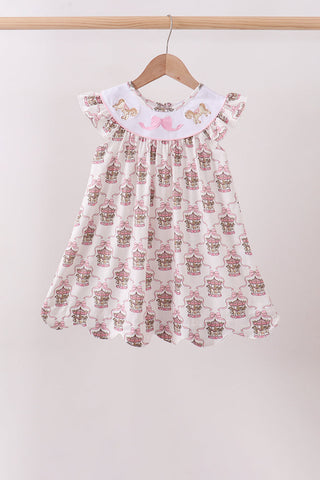 Pink carousel embroidery ruffle dress