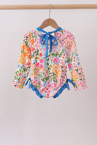 Summer floral print ruffle rashguard