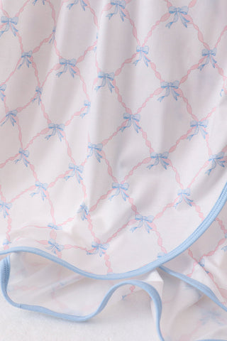 Blue bow ribbon print dress