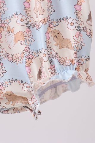 Pink puppy floral smocked ruffle bubble