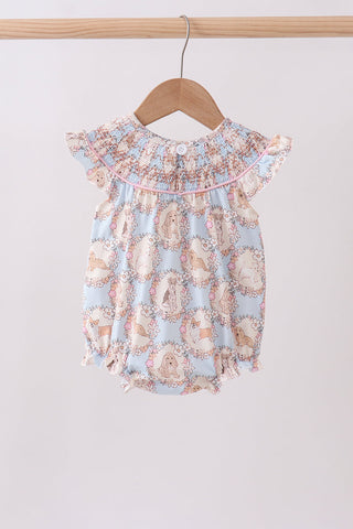 Pink puppy floral smocked ruffle bubble