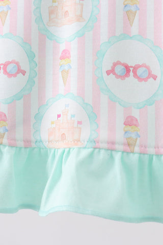 Green castle ice cream smocked ruffle bloomer set
