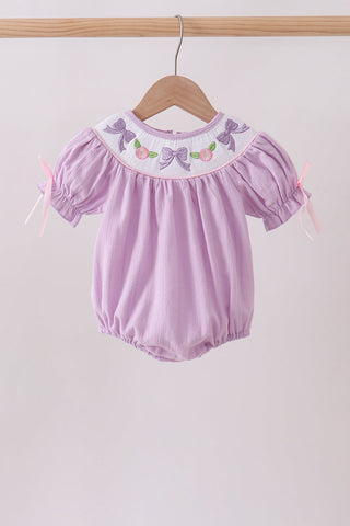 Lavender Smocked Embroidered Bow Jacquard Bubble