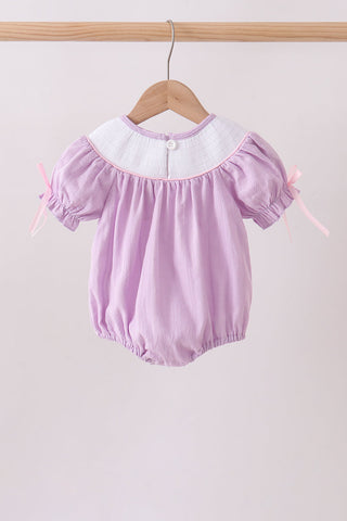 Lavender Smocked Embroidered Bow Jacquard Bubble
