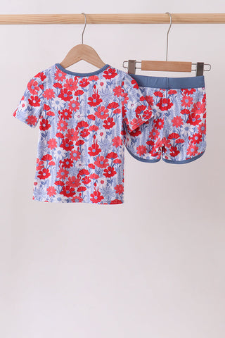 Blue Floral Bamboo Set
