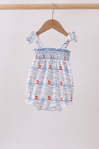 Blue Sailboat Smocked Bubble