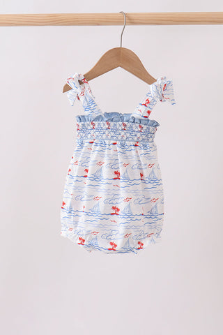 Blue Sailboat Smocked Bubble
