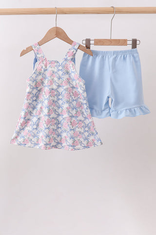 Blue Floral Bow Set