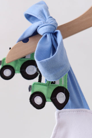 Blue Tractor Applique Seersucker Dress