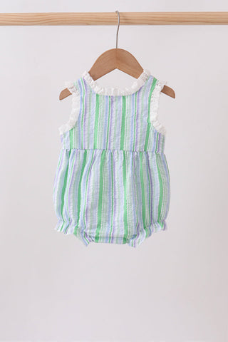 Green Stripe Smocked Bow Seersucker Bubble