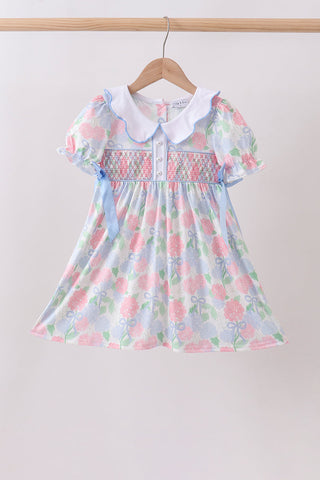 Blue Hydrangea Smocked Pearl Dress
