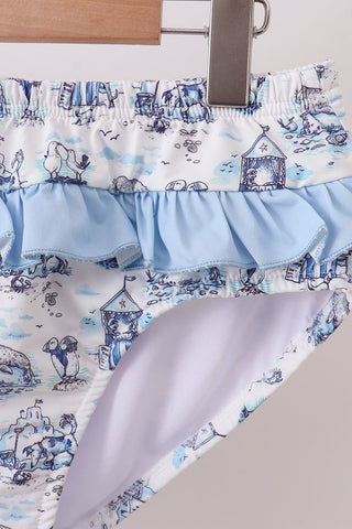Blue Beach Smocked UPF Women Swim Set