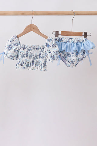 Blue Beach Smocked UPF Swim Set