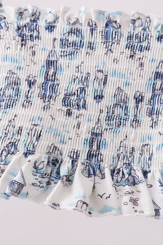 Blue Beach Smocked UPF Swim Set