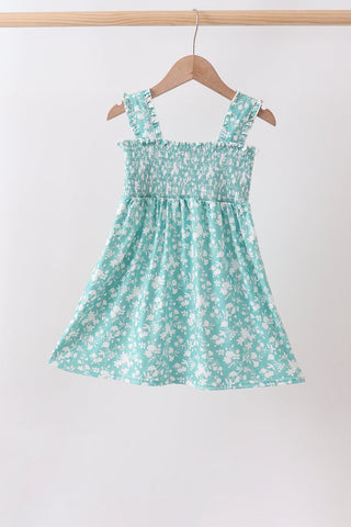 Sage Floral Smocked Dress