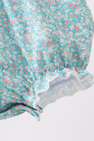 Green Floral Smocked Bubble