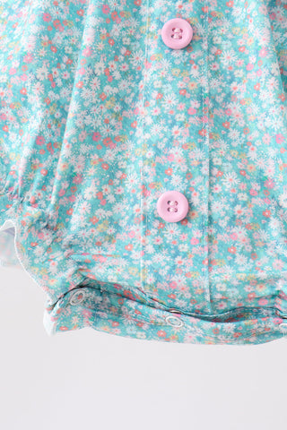 Green Floral Smocked Bubble
