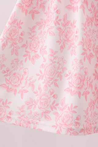 Pink Rose Apple Embroidery Ruffle Dress