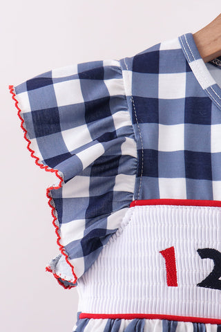 Navy Apple Smocked Ruffle Gingham Set