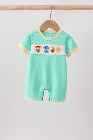 Mint Honey Bear Embroidered Romper