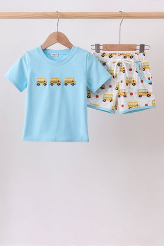 Blue Bus Embroidered Set