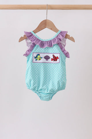 Blue under the sea Embroidered UPF Swim One-Piece