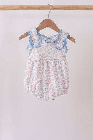 Blue Floral Print Ruffle Bubble