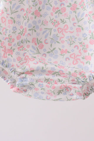 Blue Floral Print Ruffle Bubble