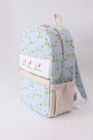 Blue hunting dog embroidery backpack
