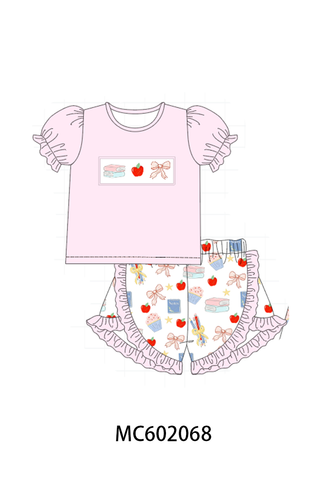 Pink Apple Embroidered Ruffle Set
