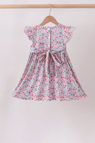 Blue Floral Smocked Ruffle Dress