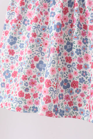 Blue Floral Smocked Scalloped Shorts Set