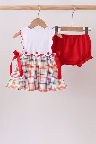 Red ABC Embroidered Plaid Bloomer Set